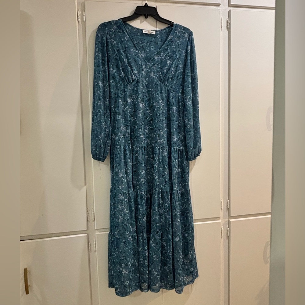 Lucky Brand Teal Floral Long Sleeve Dress